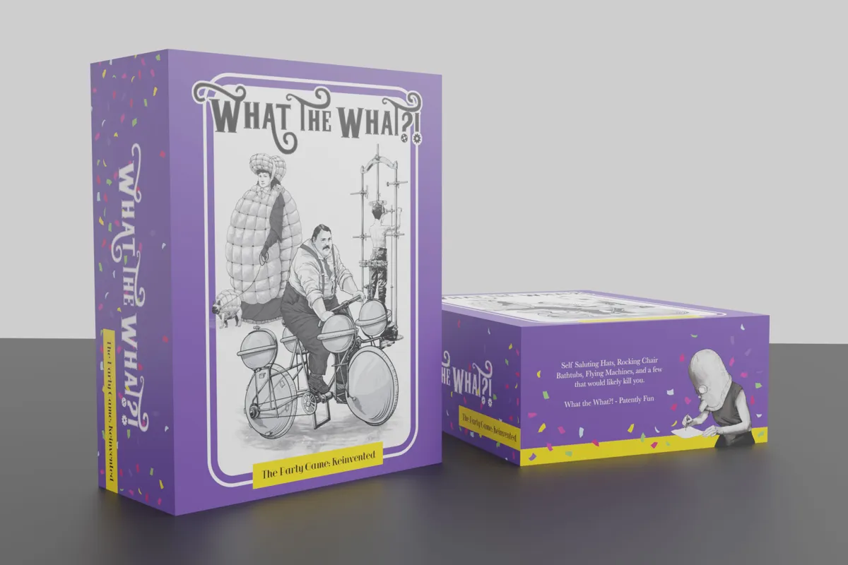 What the What?! game box, designed by John Abellare